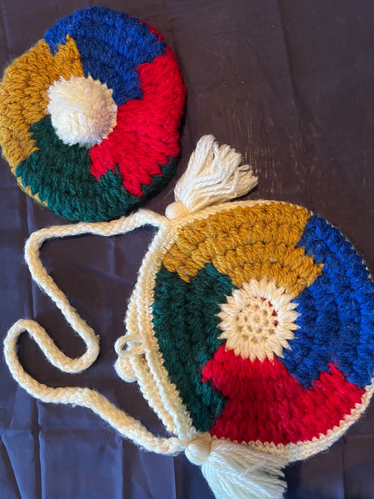 Glentex Vintage Hand Made Women's Multicolor Crocheted Purse & Hat -50 Yrs Old